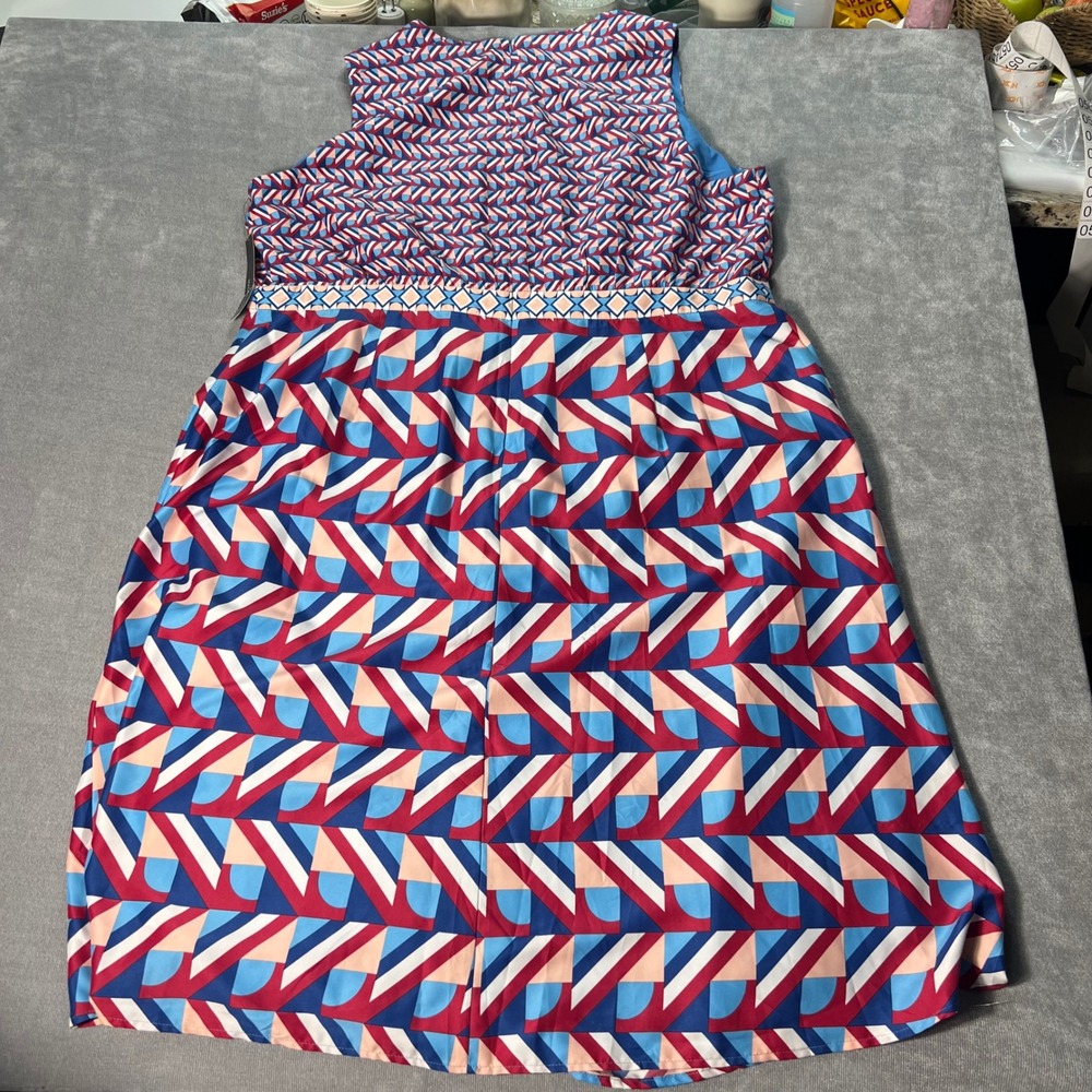 Maggy London Woman Geometric Print Sleeveless Sheath Dress Cyan Blue Red 22W NEW - Picture 7 of 8